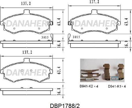 Danaher DBP1788/2 - Kit pastiglie freno, Freno a disco autozon.pro