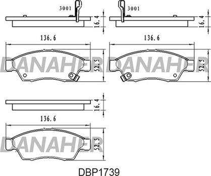 Danaher DBP1739 - Kit pastiglie freno, Freno a disco autozon.pro