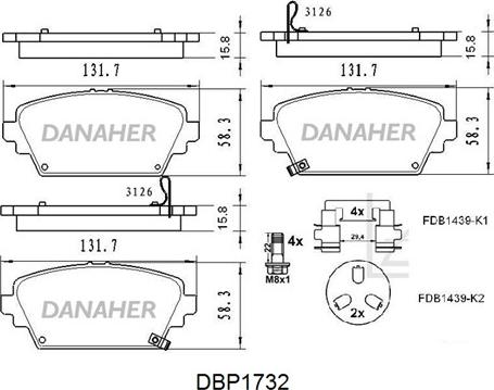 Danaher DBP1732 - Kit pastiglie freno, Freno a disco autozon.pro