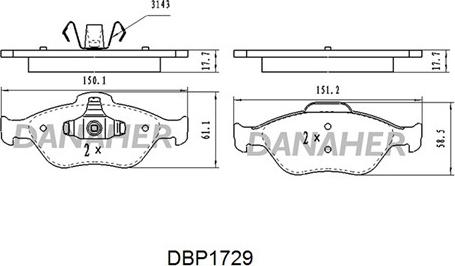 Danaher DBP1729 - Kit pastiglie freno, Freno a disco autozon.pro