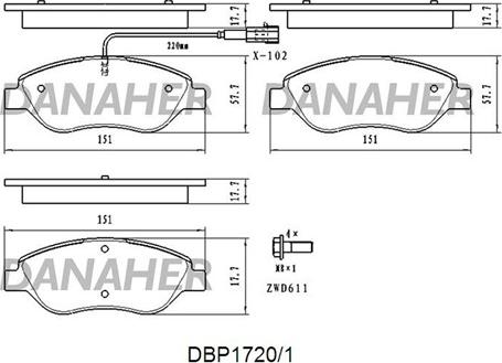 Danaher DBP1720/1 - Kit pastiglie freno, Freno a disco autozon.pro