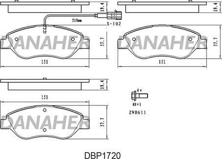 Danaher DBP1720 - Kit pastiglie freno, Freno a disco autozon.pro