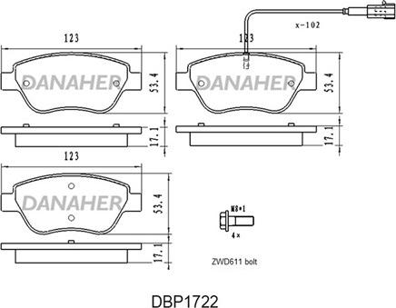 Danaher DBP1722 - Kit pastiglie freno, Freno a disco autozon.pro