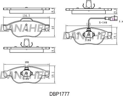 Danaher DBP1777 - Kit pastiglie freno, Freno a disco autozon.pro