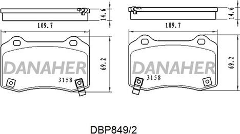 Danaher DBP849/2 - Kit pastiglie freno, Freno a disco autozon.pro