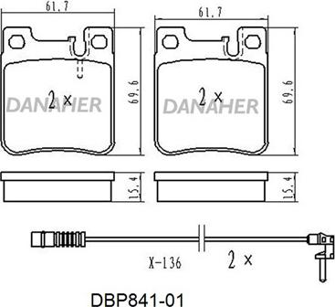 Danaher DBP841-01 - Kit pastiglie freno, Freno a disco autozon.pro