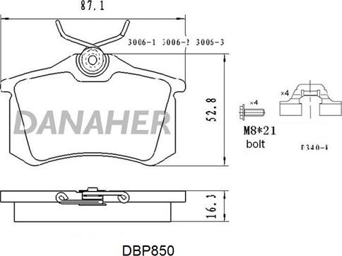 Danaher DBP850 - Kit pastiglie freno, Freno a disco autozon.pro