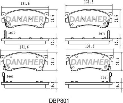 Danaher DBP801 - Kit pastiglie freno, Freno a disco autozon.pro