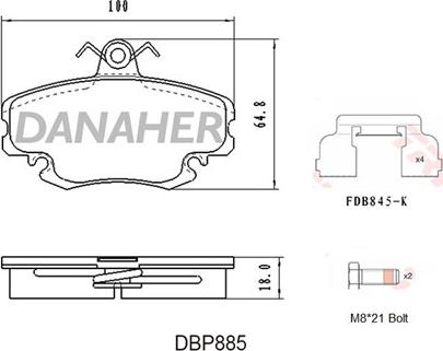 Danaher DBP885 - Kit pastiglie freno, Freno a disco autozon.pro