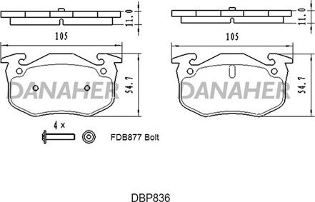 Danaher DBP836 - Kit pastiglie freno, Freno a disco autozon.pro