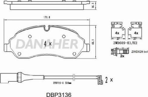 Danaher DBP3136 - Kit pastiglie freno, Freno a disco autozon.pro