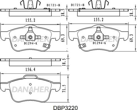 Danaher DBP3220 - Kit pastiglie freno, Freno a disco autozon.pro