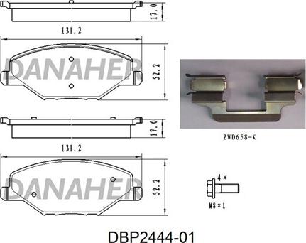 Danaher DBP2444-01 - Kit pastiglie freno, Freno a disco autozon.pro