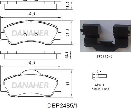 Danaher DBP2485/1 - Kit pastiglie freno, Freno a disco autozon.pro