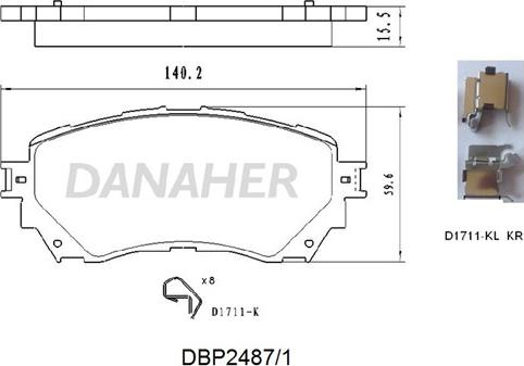 Danaher DBP2487/1 - Kit pastiglie freno, Freno a disco autozon.pro