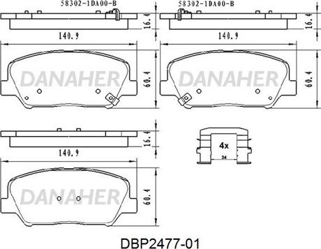 Danaher DBP2477-01 - Kit pastiglie freno, Freno a disco autozon.pro