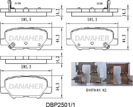 Danaher DBP2501/1 - Kit pastiglie freno, Freno a disco autozon.pro