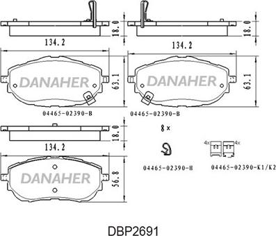 Danaher DBP2691 - Kit pastiglie freno, Freno a disco autozon.pro