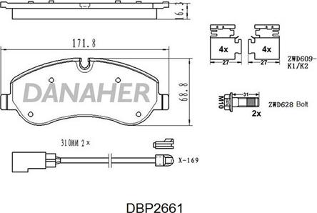 Danaher DBP2661 - Kit pastiglie freno, Freno a disco autozon.pro