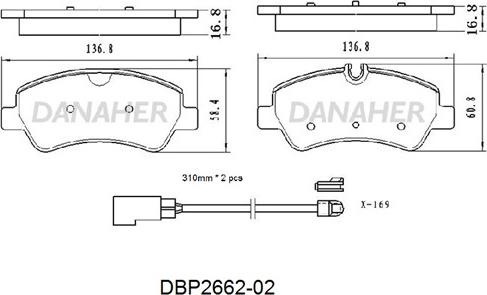 Danaher DBP2662-02 - Kit pastiglie freno, Freno a disco autozon.pro