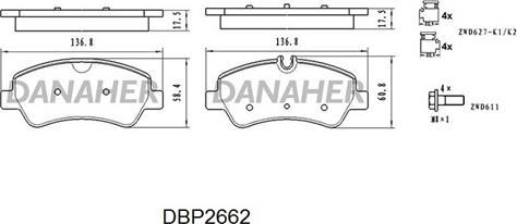 Danaher DBP2662 - Kit pastiglie freno, Freno a disco autozon.pro