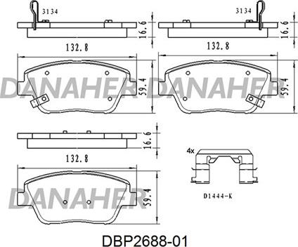 Danaher DBP2688-01 - Kit pastiglie freno, Freno a disco autozon.pro