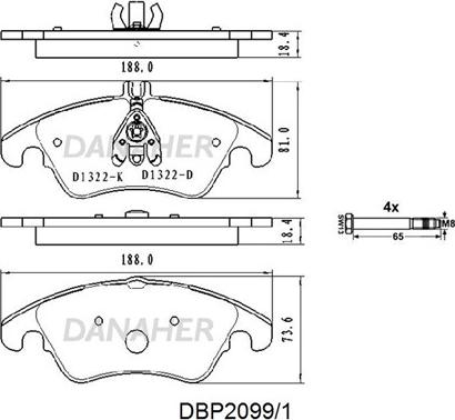 Danaher DBP2099/1 - Kit pastiglie freno, Freno a disco autozon.pro