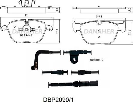 Danaher DBP2090/1 - Kit pastiglie freno, Freno a disco autozon.pro