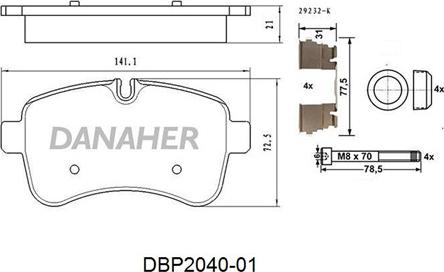 Danaher DBP2040-01 - Kit pastiglie freno, Freno a disco autozon.pro