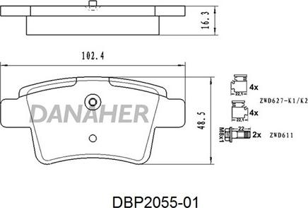 Danaher DBP2055-01 - Kit pastiglie freno, Freno a disco autozon.pro