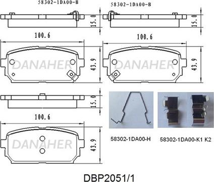 Danaher DBP2051/1 - Kit pastiglie freno, Freno a disco autozon.pro