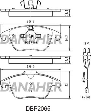 Danaher DBP2065 - Kit pastiglie freno, Freno a disco autozon.pro