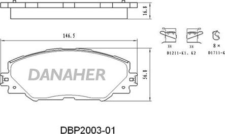 Danaher DBP2003-01 - Kit pastiglie freno, Freno a disco autozon.pro