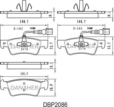 Danaher DBP2086 - Kit pastiglie freno, Freno a disco autozon.pro