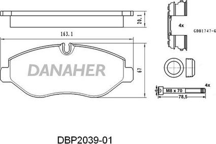 Danaher DBP2039-01 - Kit pastiglie freno, Freno a disco autozon.pro