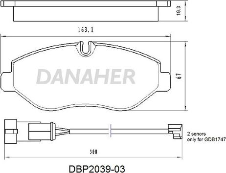 Danaher DBP2039-03 - Kit pastiglie freno, Freno a disco autozon.pro