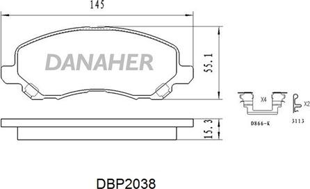 Danaher DBP2038 - Kit pastiglie freno, Freno a disco autozon.pro