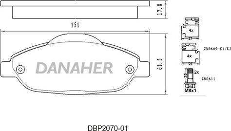 Danaher DBP2070-01 - Kit pastiglie freno, Freno a disco autozon.pro