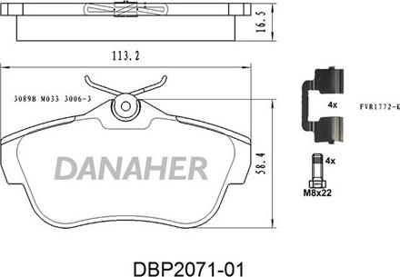 Danaher DBP2071-01 - Kit pastiglie freno, Freno a disco autozon.pro