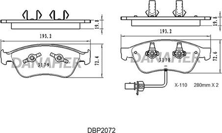 Danaher DBP2072 - Kit pastiglie freno, Freno a disco autozon.pro