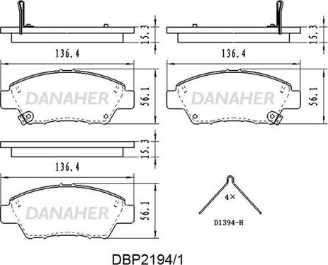 Danaher DBP2194/1 - Kit pastiglie freno, Freno a disco autozon.pro