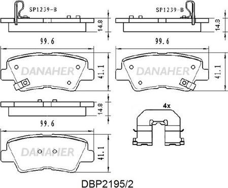 Danaher DBP2195/2 - Kit pastiglie freno, Freno a disco autozon.pro