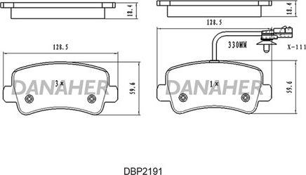 Danaher DBP2191 - Kit pastiglie freno, Freno a disco autozon.pro