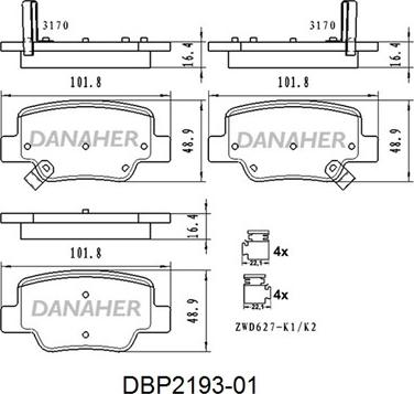 Danaher DBP2193-01 - Kit pastiglie freno, Freno a disco autozon.pro