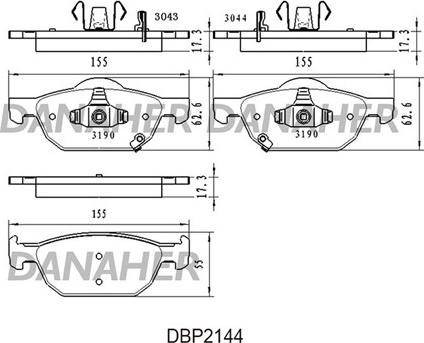 Danaher DBP2144 - Kit pastiglie freno, Freno a disco autozon.pro