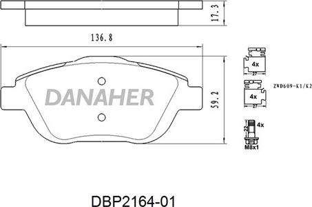 Danaher DBP2164-01 - Kit pastiglie freno, Freno a disco autozon.pro