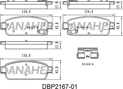 Danaher DBP2167-01 - Kit pastiglie freno, Freno a disco autozon.pro