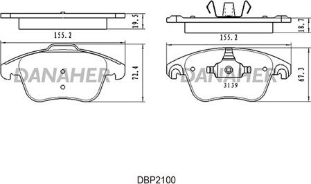 Danaher DBP2100 - Kit pastiglie freno, Freno a disco autozon.pro