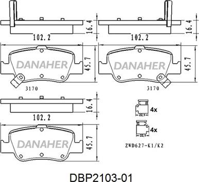 Danaher DBP2103-01 - Kit pastiglie freno, Freno a disco autozon.pro