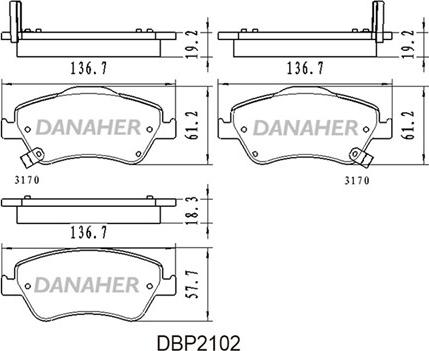 Danaher DBP2102 - Kit pastiglie freno, Freno a disco autozon.pro